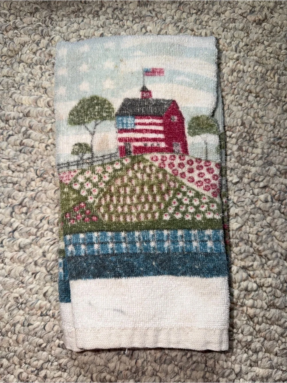 Vintage Patriotic Farmhouse Hand Towel - barn cottage core grandma decor